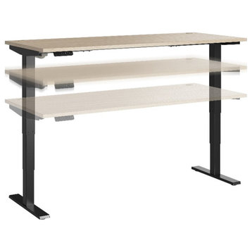 Bowery Hill 71" Engineered Wood Adjustable Standing Desk in Natural Elm/Black