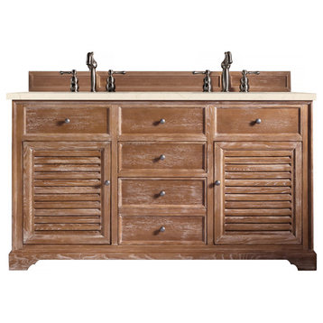 Savannah 60" Double Vanity Cabinet, Driftwood w/ 3 CM Eternal Marfil Quartz Top