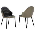 Armen Living - Rocco Upholstered Dining Chair, Taupe Gray and Black Faux Leather Set of 2 - Lend a modern and plush tone to your everyday spaces with our Rocco Upholstered Dining Chairs - Set of 2 in Faux Leather and Black Metal Legs. With a modern and streamlined profile, our dining room chair attains the perfect balance between style and comfort. It showcases a beautifully curved and streamlined barrel back with a chic tufting detail. It is perched upon tapered, black metal legs to attain a statement-making appeal in any corner. The plush and sculptural contours of this kitchen chair are highlighted with neat tailoring and elegant details. Featuring generous padding and a hugging silhouette, the dining table chair offers supreme comfort and support. It can easily transition from your kitchen, lounge, dining room, or home office to offer a comfy seat. The Rocco is upholstered in UV and stain-resistant faux leather which does not crack or fade easily to deliver easy care and maintenance. Offering long-lasting durability, the Rocco dining chair is available in Taupe Gray and Black Faux Leather with Black Metal Legs. These dining chairs are sold as a set of 2.