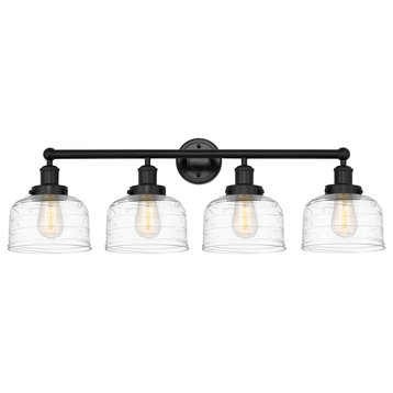 Edison Large Bell 34" Bath Vanity Light, Matte Black, Deco Swirl Shade