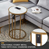 Loft Lyfe Pearl End Table 2 USB Charging Ports 2 Outlets, White/Gold