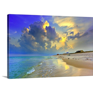 Blue Beach Sunset National Seashore Sea Wrapped Canvas Art Print, 24"x16"x1.5"