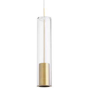 Captra 14" 8W 1 LED Freejack Long Slender Pen Aged Brass Clear Glass