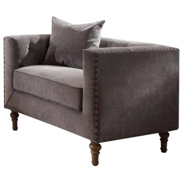 Acme Chair with 1 Pillow in Gray Velvet Finish 53582