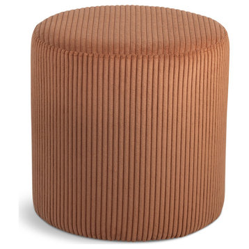 Roy Microsuede Fabric Upholsetered Ottoman/Stool, Cognac, Round