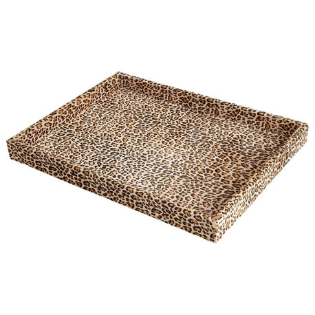 Elegant Cheetah Print Hair on Hide Leather Tray Decorative Animal Print