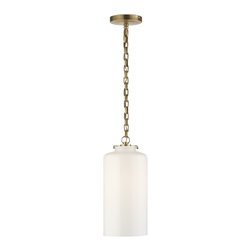 Visual Comfort - Katie Pendant, 1-Light, Cylinder, Hand-Rubbed Antique Brass, White Glass, 7"W - Pendant Lighting