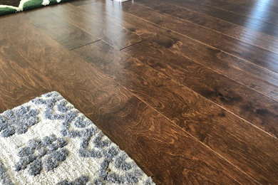 Example of a mid-sized transitional dark wood floor and brown floor foyer design in Minneapolis