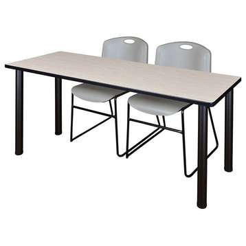 66"x24" Kee Training Table, Maple/Black and 2 Zeng Stack Chairs, Gray