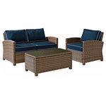 Crosley - Bradenton 3-Piece Outdoor Wicker Seating Set With Cushions, Navy - Create the ultimate in outdoor entertaining with Crosley's Bradenton Collection. This elegantly designed all-weather wicker conversational set is the perfect addition to your environment. The finely crafted deep seating collection features intricately woven wicker over durable steel frames, and UV/Fade resistant cushions providing comfort, style and durability.