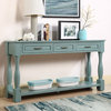 63" Farmhouse Style Wood Console Table with Three Drawers, Retro Blue