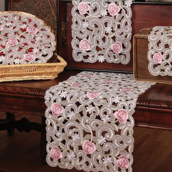 Xia Home Fashions - Dainty Rose Embroidered Cutwork Collection Mini Table Runner - Table Runners