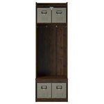 Novogratz - Novogratz Journey Entryway Hall Tree With Storage Bench, Set of 2 - Create a warm, inviting entrance into your home with the Novogratz Journey Entryway Hall Tree with Storage Bench Set of 2. The walnut finish on the laminated MDF and particleboard adds a classic feel to these pieces. Have everything you need to walk out of the door in one place with the Hall Trees metal hooks and cubbies. The 4 fabric bins that are included with each Hall Tree feature a metal locker door look for a fun and unique way to add concealed storage. Hang coats, bags, and hats on the 8 hooks, 4 on each Hall Tree, or store hats and scarves away in the upper or lower cubby bins. Put your shoes on or take them off on the convenient bench. A wall anchor kit is included to secure each Hall Tree to the wall and prevent tipping injuries. Each Entryway Hall Tree with Storage Bench ships flat to your door and requires assembly upon opening. Two adults are recommended to assemble. Once assembled, each Entryway Hall Tree measures to be 71.45H x 23.22W x 15.82D.