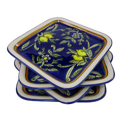 Le Souk Ceramique - Square Stoneware Plates, Set of 4, Citronique Design - Serving And Salad Bowls