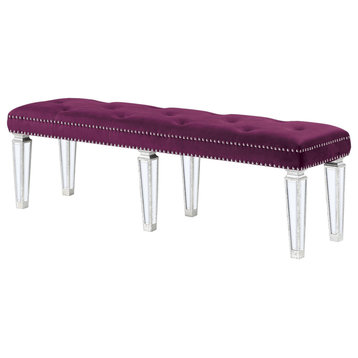 Acme Glam Bench With Burgundy Velvet And Mirrored Finish 27377