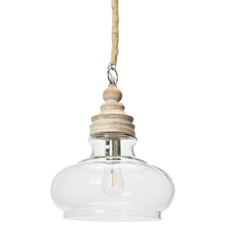 Glass and Mango Wood Pendant Light, Brown