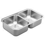 Moen - Moen 31.75 X 18.25 Stainless Steel 20G 2-Bowl Sink Satin Stainless, GS20210 - The 2000 Series delivers design and functionality at a value. A variety of configurations and mounting options in quality 20-gauge stainless steel give you choices that fit almost any countertop material -- backed by a Limited Lifetime Warranty.