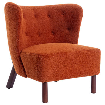 TATEUS Upholstered Accent Chair Reading Chair Lambskin Sherpa Single Sofa, Burnt Orange