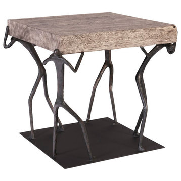 Atlas Side Table, Chamcha Wood, Metal, Grey/Black