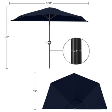 Half Umbrella Outdoor Patio Shade 9 ft Patio Umbrella Easy Crank, Navy