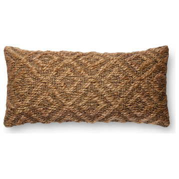 Jute Embroidered Natural Pillow, 12"x27", Polyester/Polyfill