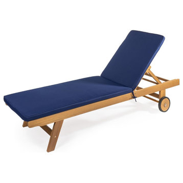 Modern Classic Outdoor Chaise Lounge, Adjustable Backrest & Wheels, Navy