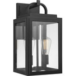 Progress Lighting - Grandbury Collection 2-Light Medium Wall Lantern with DURASHIELD - Partner timeless elegance with a pinch of coastal vibe with this wall lantern. A beautiful black square frame crafted from corrosion-proof composite polymer material features a half loop on top of the structure. The light fixture's clear glass panes allow the lantern to complement other farmhouse and coastal decor for an overall beautiful, welcoming look. DURASHIELD by Progress Lighting is built to last. Constructed from a composite material with UV protection, DURASHIELD holds up even in the harshest weather conditions. This high-performance finish has a 5-year warranty and is resistant to rust, corrosion, and fading.