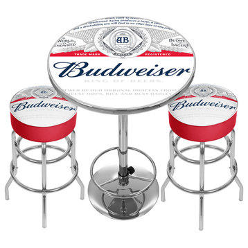 Budweiser Label Game Room Combo, 2 Bar Stools and Table