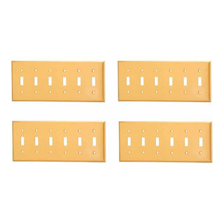 4 Switch Plate Brushed Solid Brass Six Toggle - Transitional - Switch