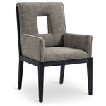 Meridian Furniture - Gwendolyn Upholstered Dining Arm Chair, Grey, Linen Textured, Black Finish - A masterpiece of modern elegance and comfort, the Gwendolyn grey linen textured fabric dining armchair is where modern design meets timeless charm. Designed with comfort in mind, it features a high back and luxurious cushioning, perfect for long dinners or lively gatherings. The black wood frame adds a rustic touch, effortlessly balancing the contemporary fabric with a hint of warmth and tradition.
