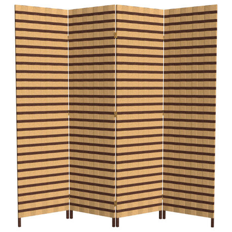 6' Tall Two Tone Natural Fiber Room Divider, 4 Panel