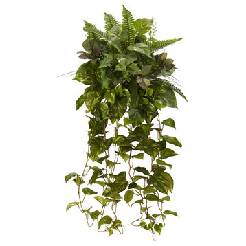 36" Mixed Greens Hanging Artificial Plant, Set of 2