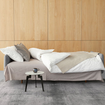 Frode Styletto Dark Wood Sofa Bed with Upholstered Arms by Innovation Living