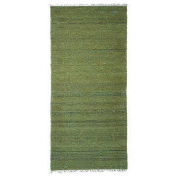 Hand Woven Flat Weave Skittles Kilim Cotton & Polyester Area Rug Solid Green