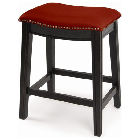 Trent Home Transitional 24" Faux Leather Saddle Counter Stool in Red (Set-2)