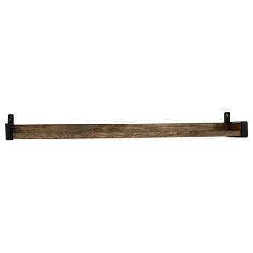 InPlace 24x5x2.75 Driftwood/Metal Real Wood Industrial Iron Bracket Ledge, 36 in