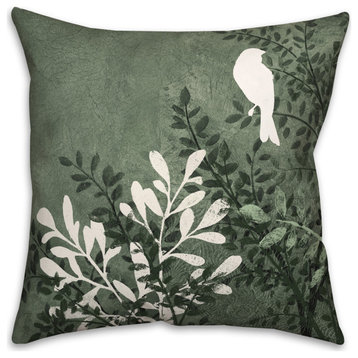 Bird on Branch on Green 18x18 Indoor/Outdoor Pillow