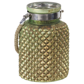 Coastal Glass and Stainless Steel Jar Candle Lantern With Jute Rope Handle