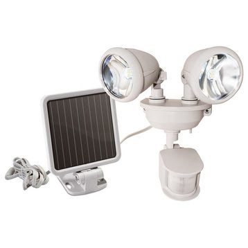 Solar-Powered Dual Head LED Security Light, Dark Bronze, Off White
