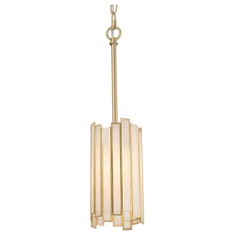 LNC 1-Light Modern Cylinder/Drum Glass Kitchen Pendant Lighting, White & Gold