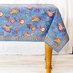 Hand Printed Tablecloths - Juliette Blue - Tablecloths