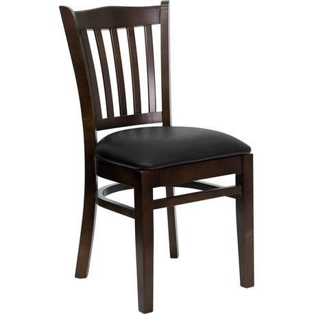 Vertical Slat Back Mahogany Wood Dining Chair, Burgundy Seat