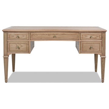 Dauphin Gold Accent 5-Drawer Wood Executive Desk, Natural Brown