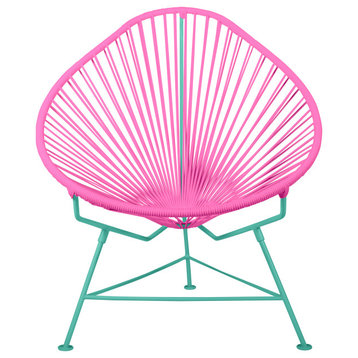 Acapulco Indoor/Outdoor Handmade Lounge Chair New Frame Colors, Pink Weave, Mint Frame