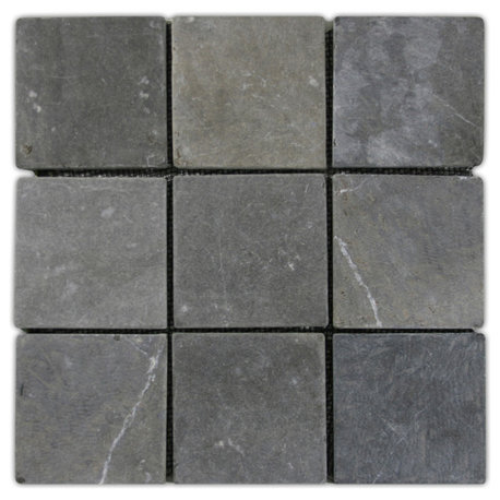 Grey 4" x 4" natural stone mosaic tile, mesh backing, 12x12" sheet