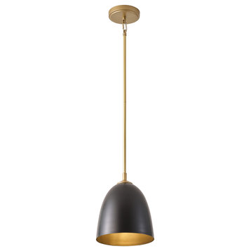 Black 1-Light Concise Pendant Light Vintage Domed Hanging Lamp
