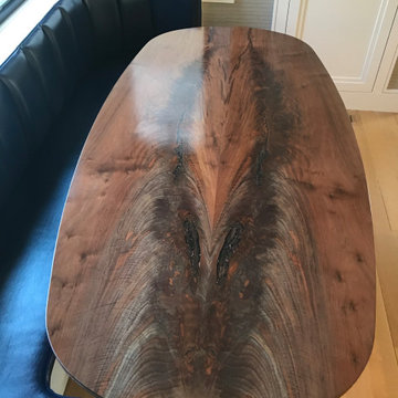 Bookmatched Walnut Crotch Oval Dining Table with Pedestal