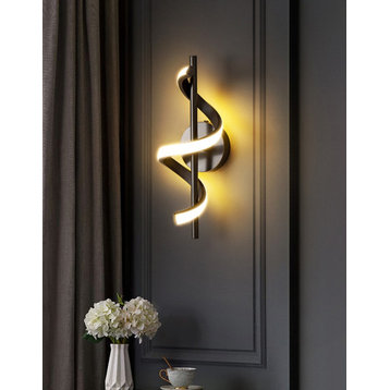 Modern Creative LED Wall Sconce for Bedroom, Living Room, Hallway, Black, Warm Light