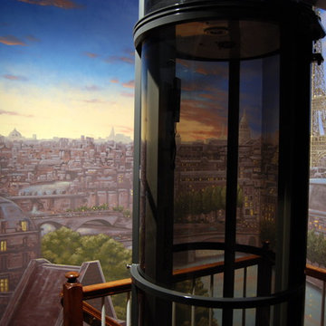 Paris Panorama 360 degree Mural hand painted throughout a 17 foot stairway