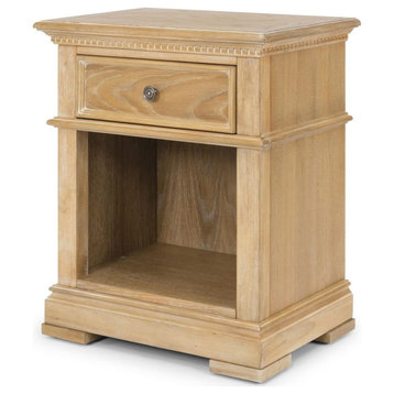 Traditional Nightstand, Hardwood Construction With Open Cube and Storage Drawer